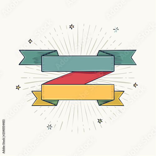 Retro Ribbon Banner with Stars and Sunburst