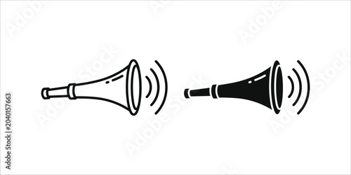 Cuadro en lienzo Two black and white megaphones with sound waves black megaphone