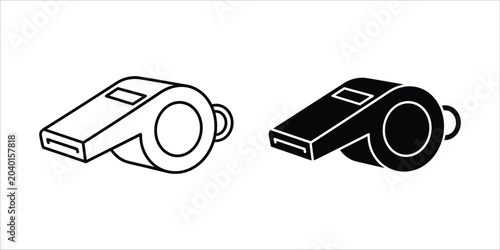 Two whistles in black and white line style sports line referee