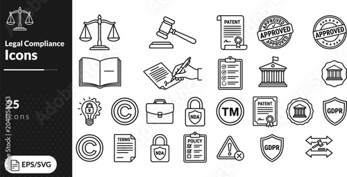 Obraz na płótnie Legal Compliance 25 Icons set highlighting regulatory standards, legal audit, and business policy symbols