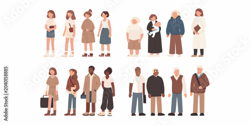 Foto Diverse group of people illustration flat vector style with neutral background