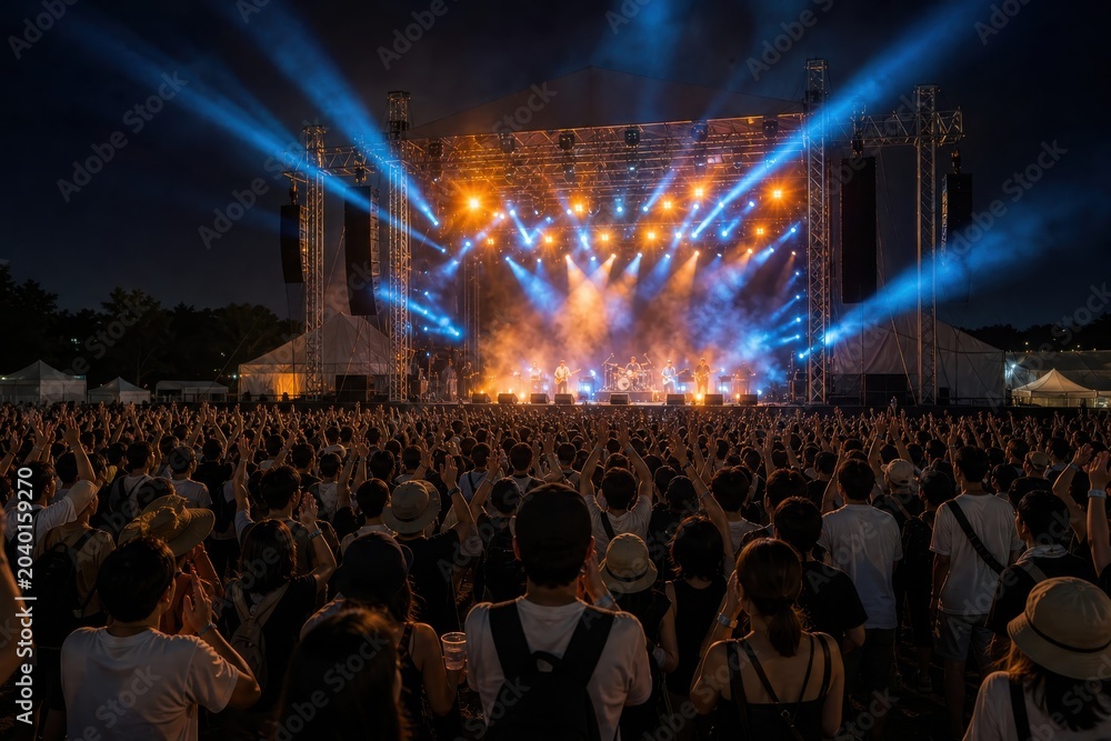 Fototapeta premium 夜の夏フェスを彩る青いステージ照明
