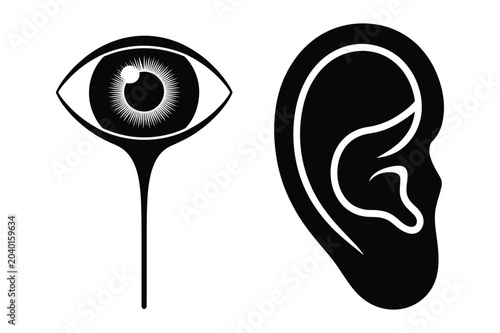 фотографія Human eye and ear silhouettes isolated icon vector illustration with perceive