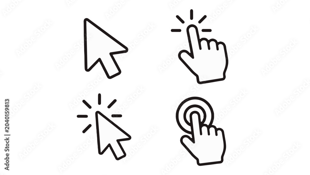 Fototapeta premium Set of cursor and hand click outline icons on white