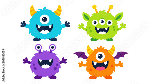 Cuadro en lienzo Set of cute cartoon monster characters in bright vector style