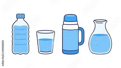Photos Hand drawn water bottle glass thermos and carafe set