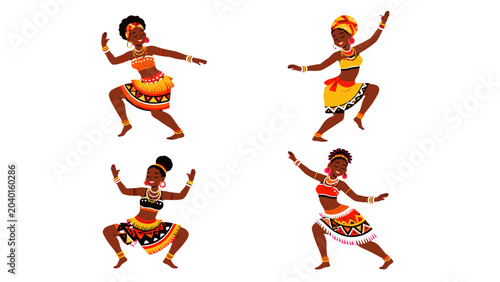 Fotografie Set of four women dancing in colorful traditional costumes