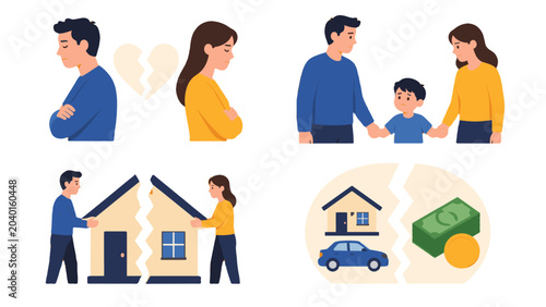 Foto Divorce and family separation concept with child and property division