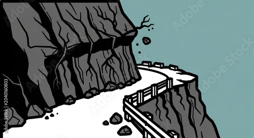 Foto Dangerous mountain road with cliff edge and guardrail.