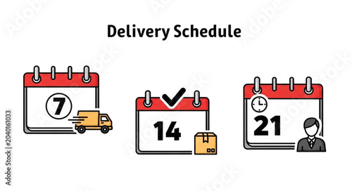 Delivery Schedule Icons Representing Dates and Logistics.