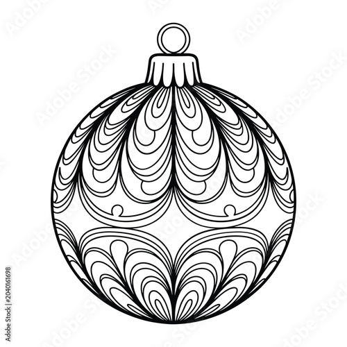 Classic christmas ornament bauble with swirl pattern hanging isolated on white background, Vector