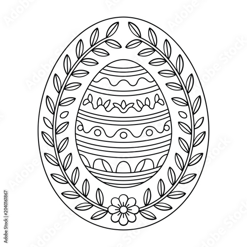 Easter egg with floral pattern and laurel wreath design vector illustration isolated on white background, Vector