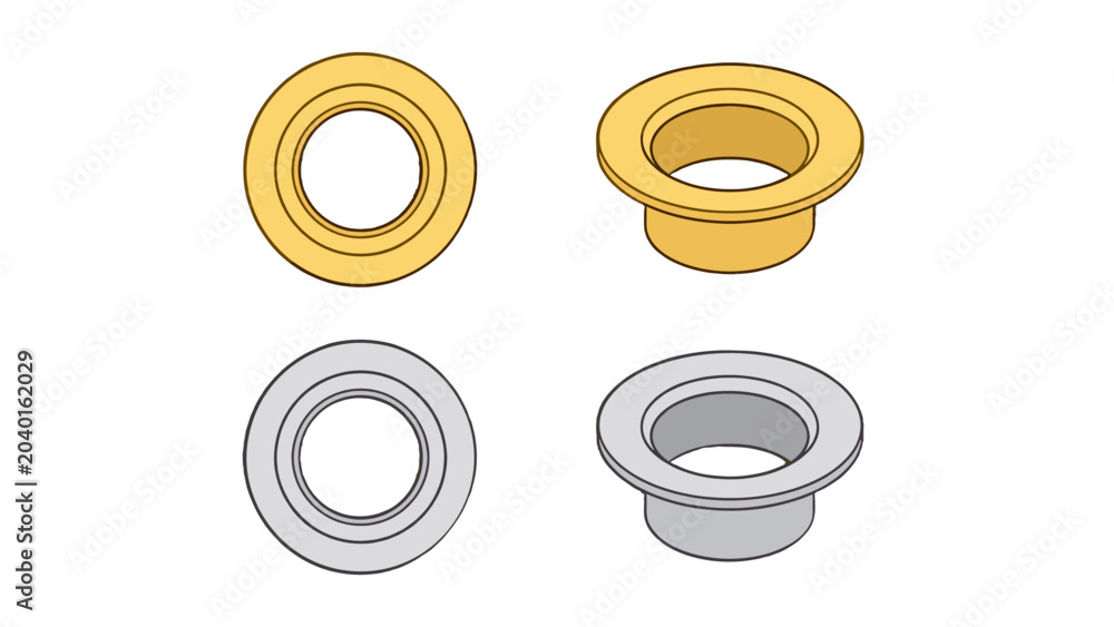 Φωτογραφία Metal eyelet grommet ring set in gold and silver vector