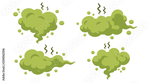 Photos Set of green toxic smoke clouds in cartoon vector style