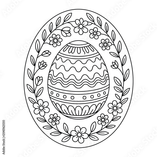 Easter egg with floral pattern and flowers decoration design isolated on white background, Vector