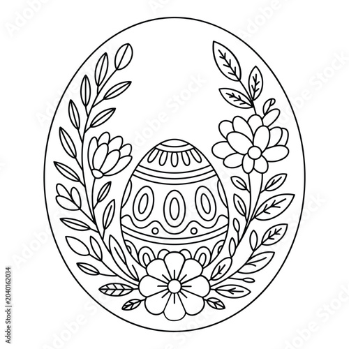 Decorative floral frame with egg and flowers vector illustration isolated on white background, Vector