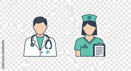 Photos Doctor and Nurse Medical Professionals Icon Set.