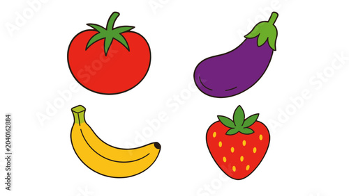 Hand drawn fruit and vegetable doodles on white background
