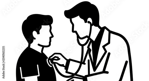 Bild auf Leinwand Doctor examining a young boy with a stethoscope.