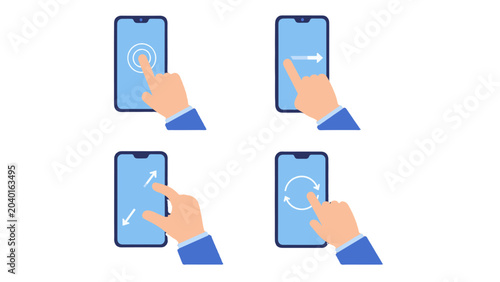 Bild auf Leinwand Hand gestures on smartphone touchscreen interface vector set