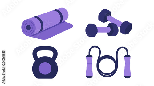 Vector fitness equipment set with mat dumbbells kettlebell and rope