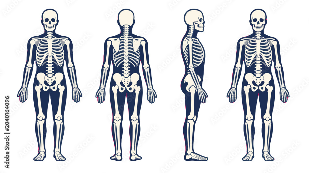Φωτογραφία Human skeleton anatomy set with front back and side views