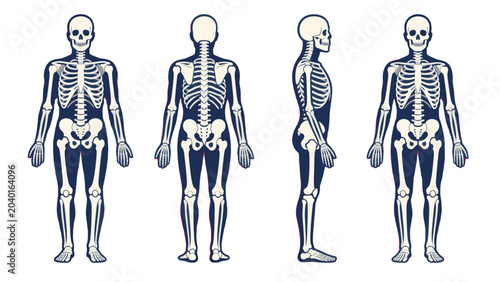 Fotografie Human skeleton anatomy set with front back and side views