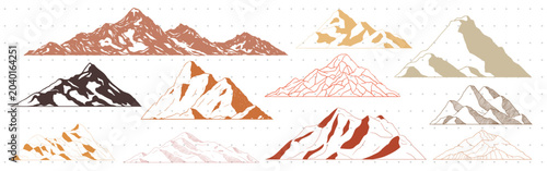 Foto Vector illustration of various stylized mountain ranges in earthy tones