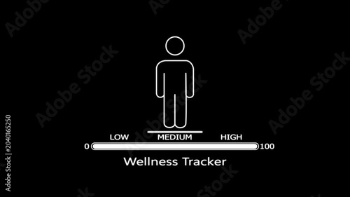 Wellness tracker interface with human on black background