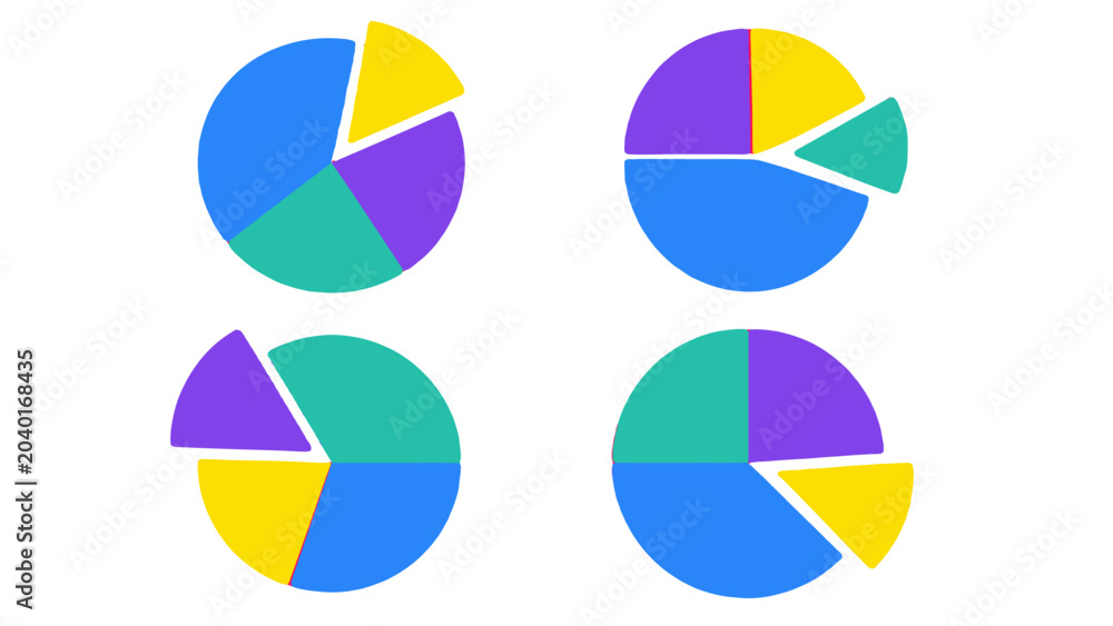 Fototapeta premium Colorful isometric pie chart set with segmented circular graphs