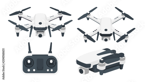 Fotografie Isometric quadcopter drone set with remote controller