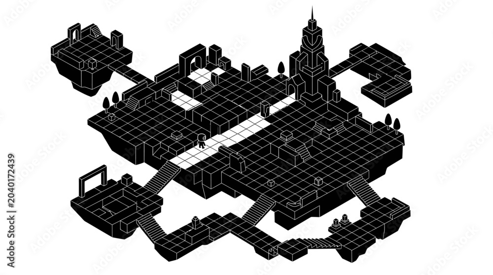 Obraz premium Black 3D model of a city.