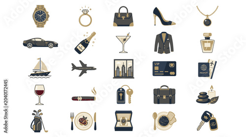 Collection of luxury travel and lifestyle items.