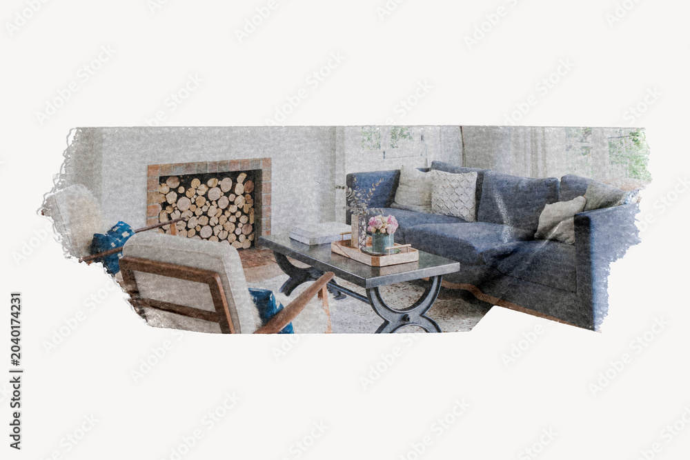 Fototapeta premium Cozy living room, washi tape element, interior image