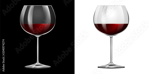 Obraz na plátně Wine glasses with red wine on contrasting black and transparent backgrounds illu