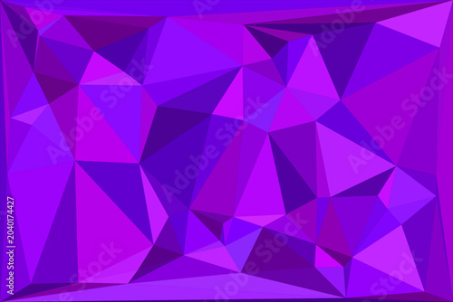 Purple low poly geometric pattern with violet shades and sharp edges in abstract backdrop.