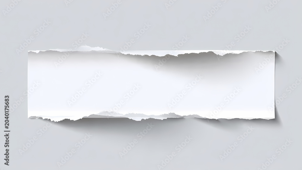 Fototapeta premium Torn Horizontal Strip of White Paper on Gray Background