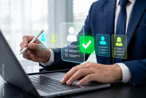Foto digital employment applicant approval process with checklist interface HR staffi