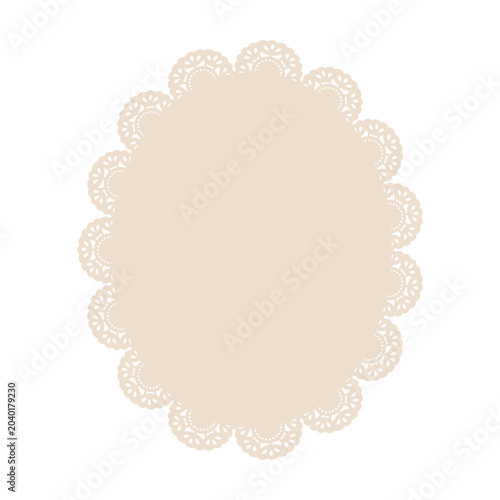 Vintage lace doily frame background. Decorative paper cutout border with copy space. Vector template