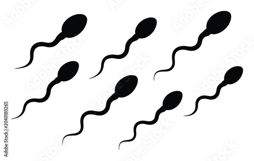 Foto Black sperm cell silhouettes swimming on white background