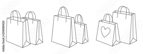 Schilderij op canvas Collection of stylized shopping bags in various sizes and one with a heart