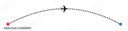 Dotted aircraft flight route with start and end point