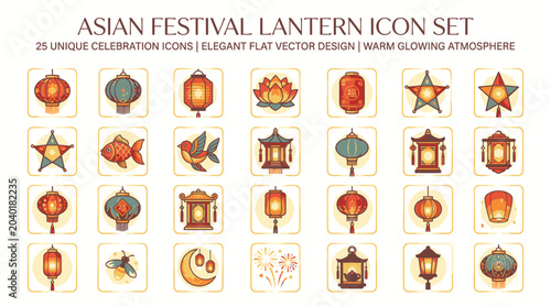 Asian Festival Lantern Icon Set.