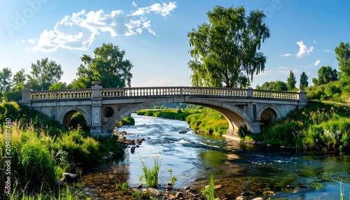 Serene garden pathway with flowing water and greenery.