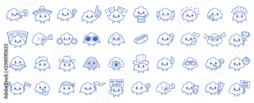 Kawaii Blue Line Art Cloud Sports Fan Emoticons and Stickers Collection