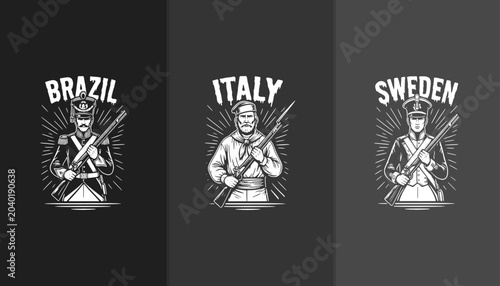 Cuadro en lienzo Vintage Historical Soldier Illustrations Set - 19th Century Military Uniforms fo