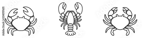 Photos black outline crab and lobster icons vector set on transparent background