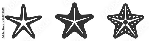 Fotografía three black starfish icons in different stylized shapes and patterns vector illu