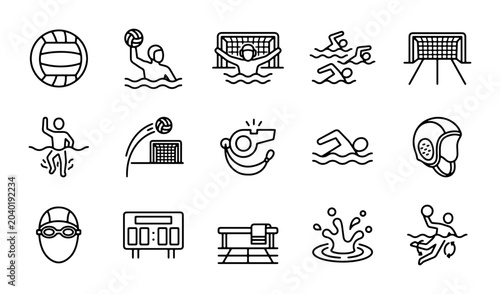 Fotografie Water Polo Icons Set, Sport Game Vector Graphics, Athletic Competition Symbols,