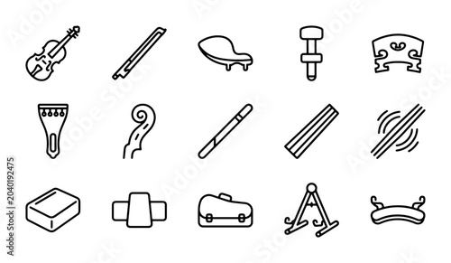 Schilderij op canvas Violin Accessories Icons Set, String Instrument Parts Collection, Music Gear Gra